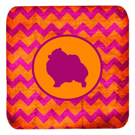 Carolines Treasures Pomeranian Chevron Pink And Orange Foam Coasters- Set of 4 SDK1145-B-FC